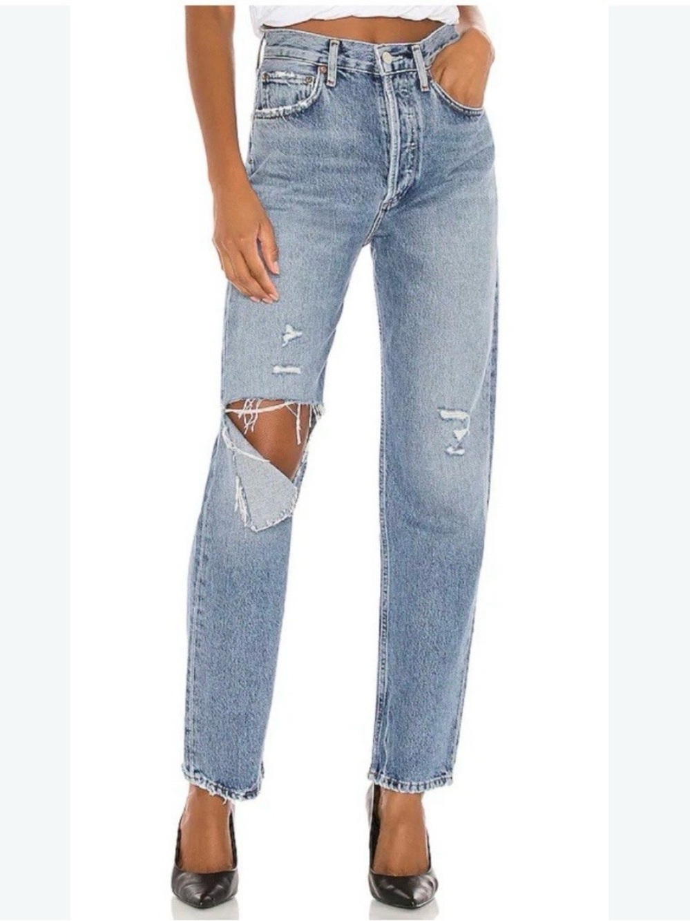 AGOLDE 90s Pinch Waist Jeans Size 27 in Lineup Wash  Distressed Organic Cotton